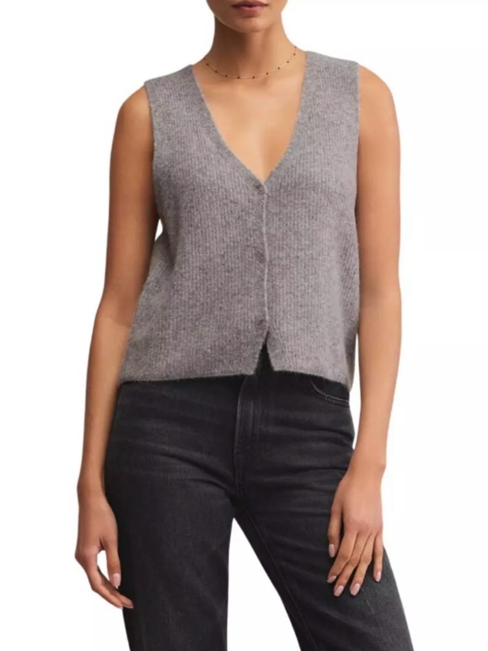 Sleeveless V-Neck Knit Vest in Heather Gray